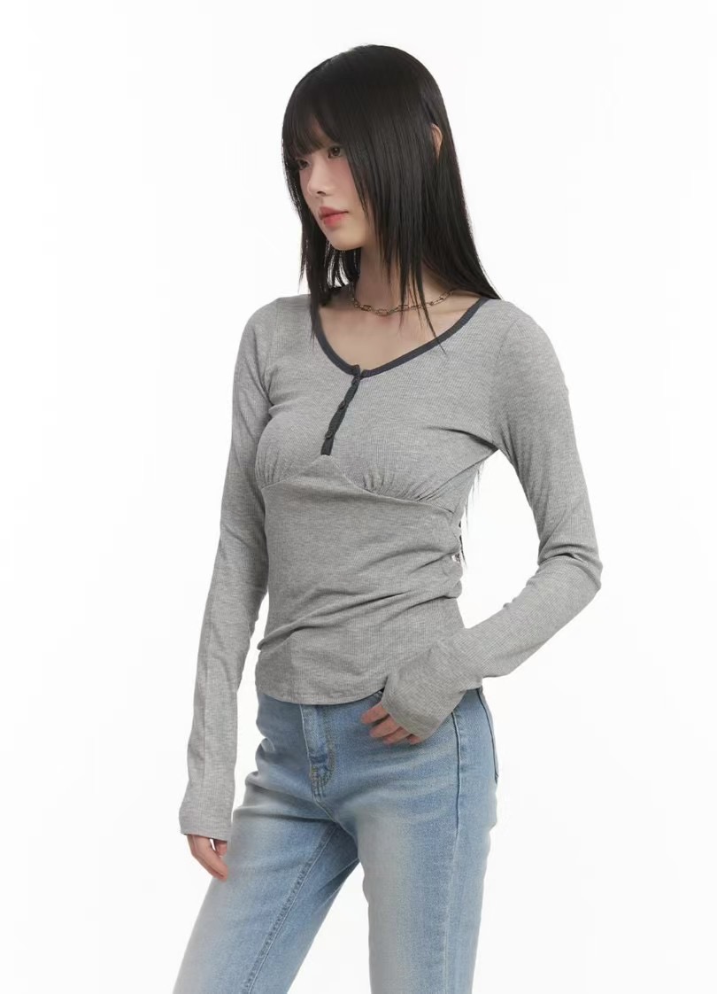 CLEVERGARDEN韓國㊣直郵東大門代購女裝新品熱賣職業長袖T恤CLEVERGARDEN長袖T恤
