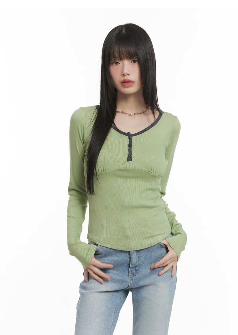 CLEVERGARDEN韓國㊣直郵東大門代購女裝新品熱賣職業長袖T恤CLEVERGARDEN長袖T恤圖色2
