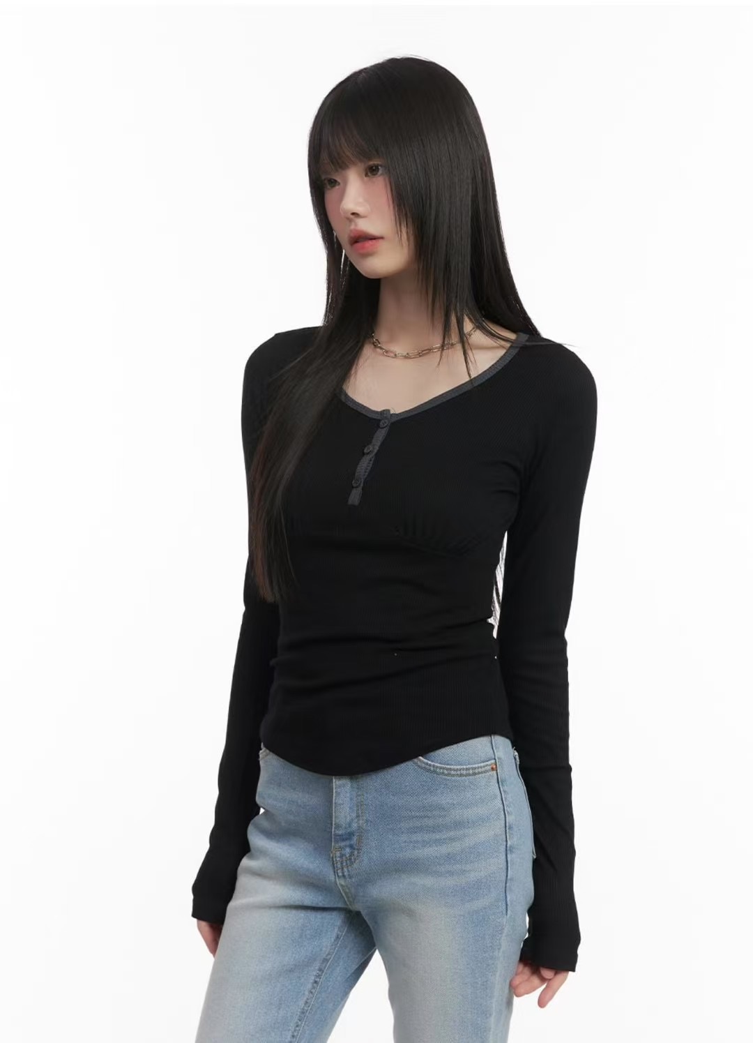CLEVERGARDEN韓國㊣直郵東大門代購女裝新品熱賣職業長袖T恤CLEVERGARDEN長袖T恤圖色3