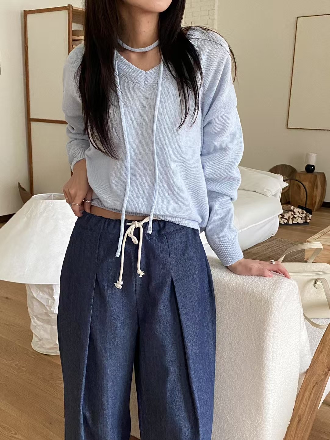 BEAGLE東大門代購女士新品時尚休閑熱賣25春夏針織衫含脖帶BEAGLE針織衫