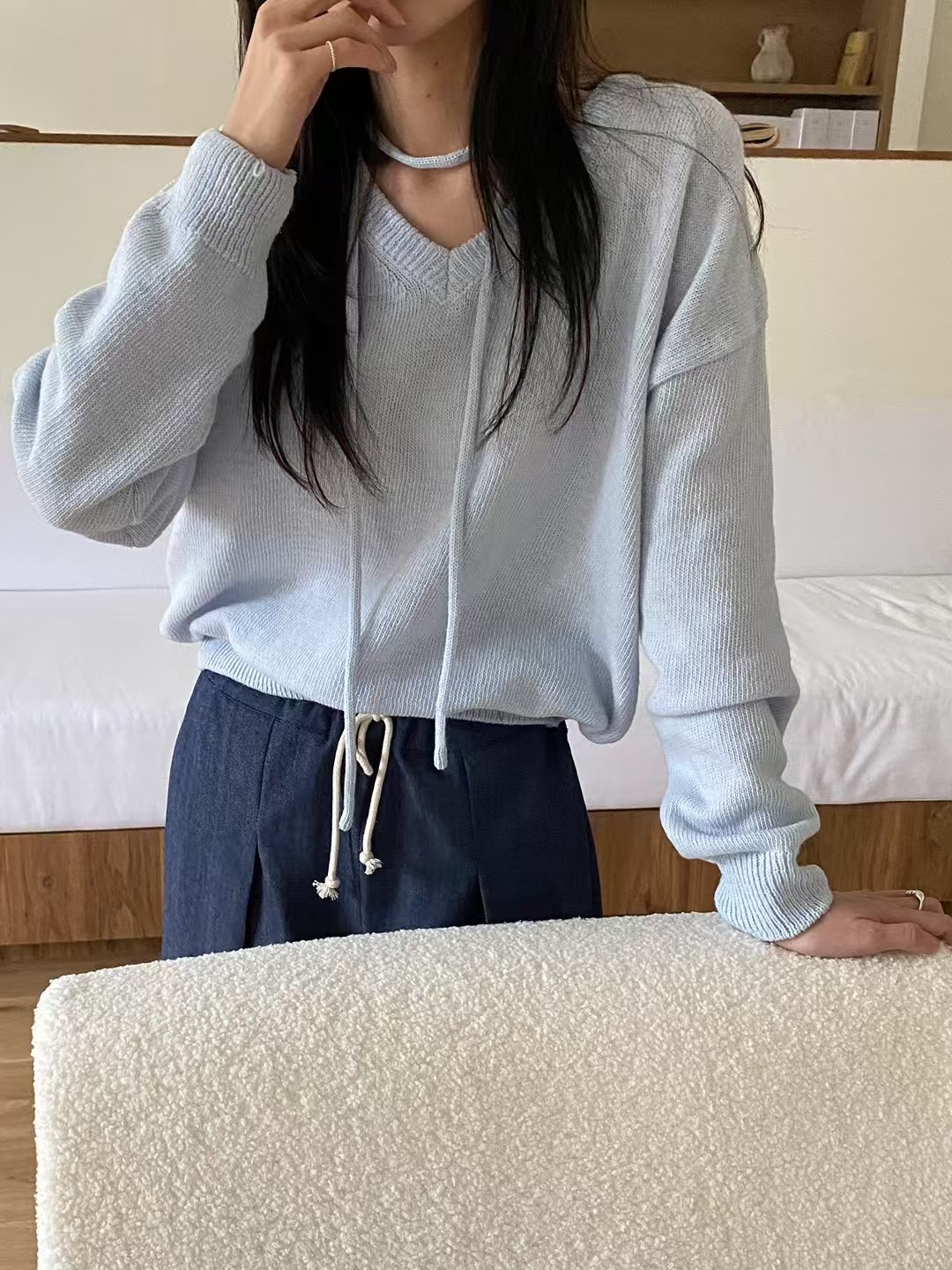 BEAGLE東大門代購女士新品時尚休閑熱賣25春夏針織衫含脖帶BEAGLE針織衫