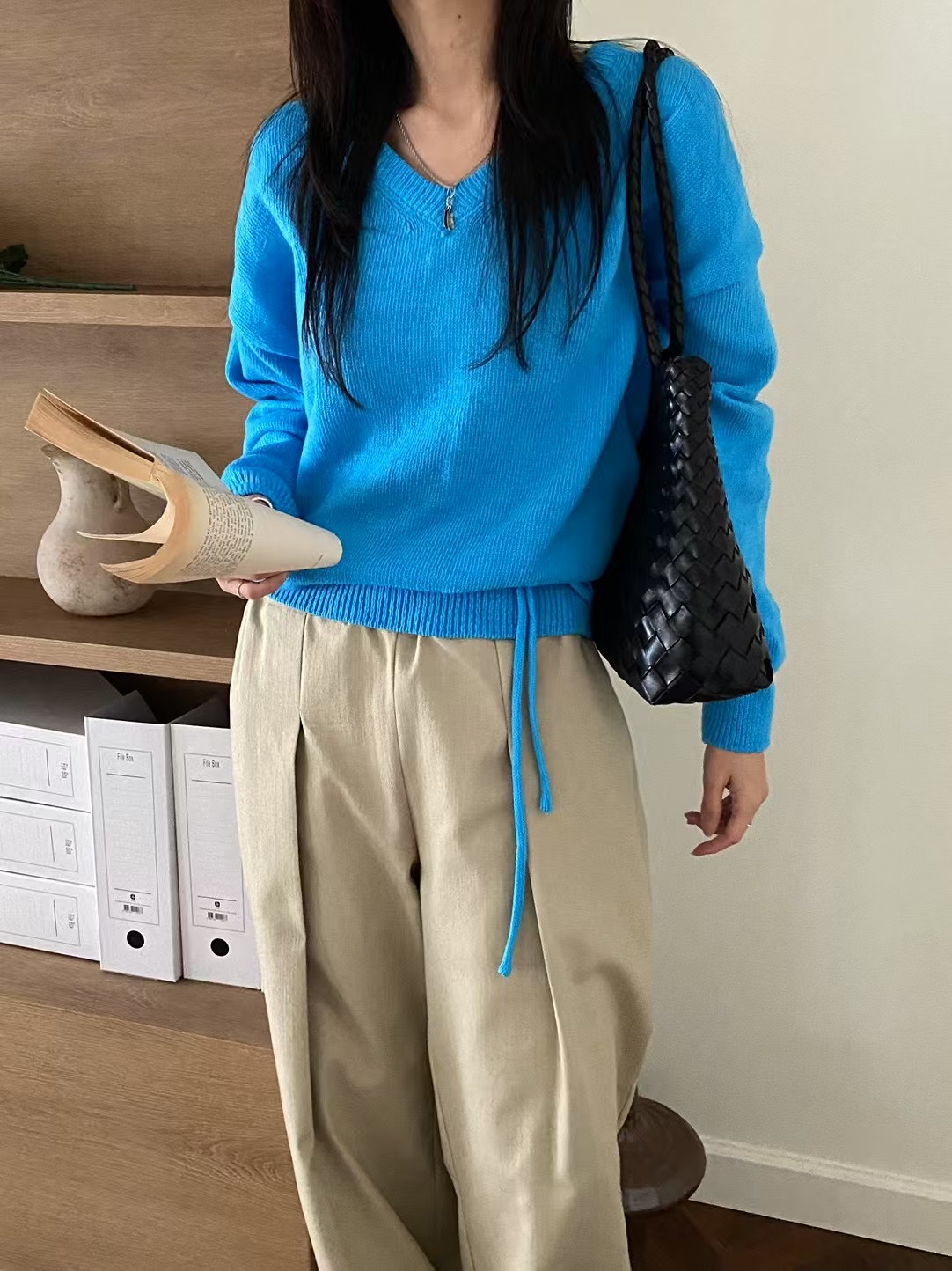 BEAGLE東大門代購女士新品時尚休閑熱賣25春夏針織衫含脖帶BEAGLE針織衫圖色4