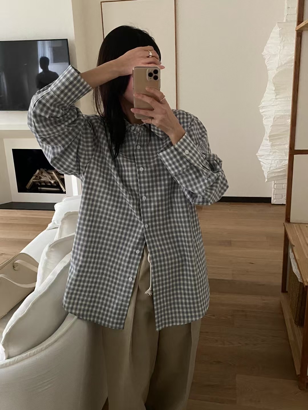 BEAGLE東大門代購女士新款時尚熱賣25春夏人氣襯衫蕾絲衫格紋BEAGLE襯衫/蕾絲衫