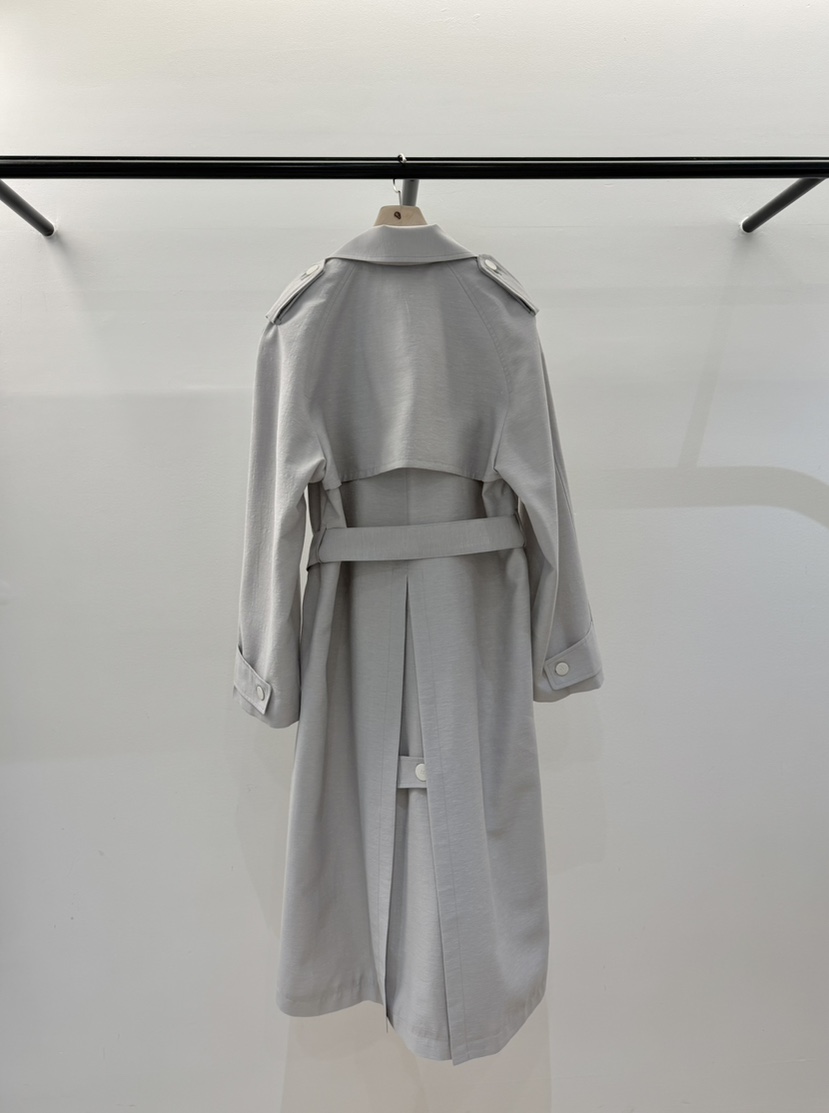 LA CREME直郵韓國代購㊣女裝新品25春夏長款風衣含腰帶亞麻LA CREME長款風衣