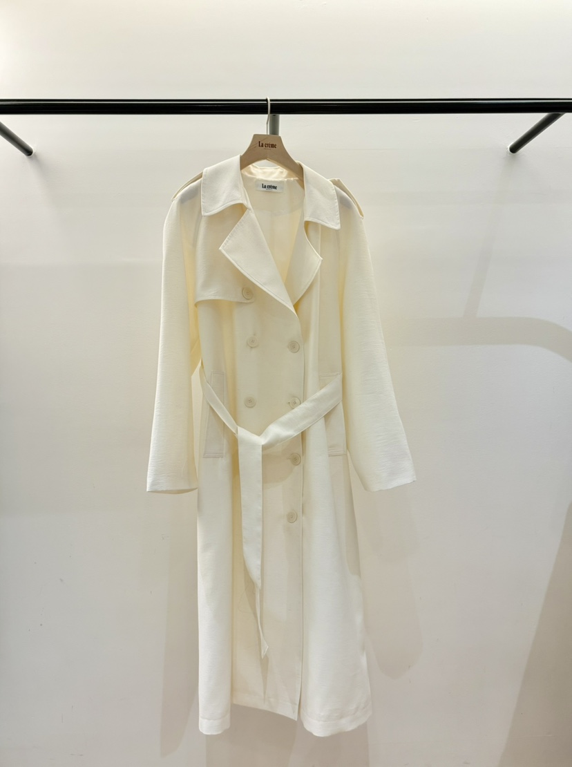 LA CREME直郵韓國代購㊣女裝新品25春夏長款風衣含腰帶亞麻LA CREME長款風衣