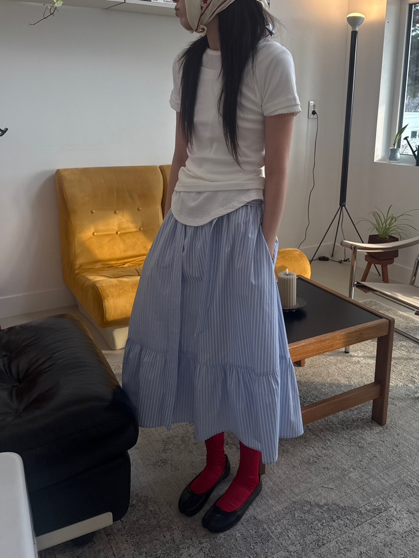 MINIMUZE韓國㊣直郵東大門代購女裝新款人氣休閑長裙含腰帶MINIMUZE長裙