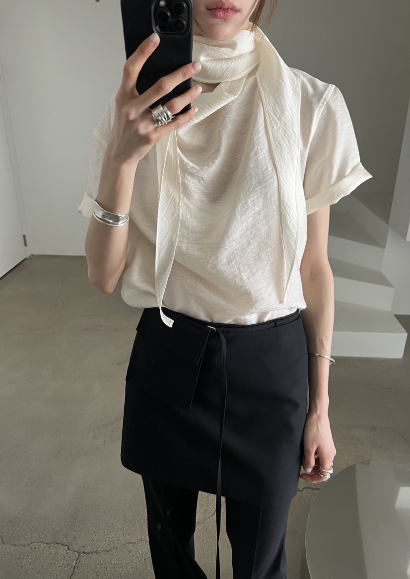 NOVUS韓國直郵㊣女裝新品職業推薦25春夏時尚襯衫蕾絲衫含脖帶NOVUS襯衫/蕾絲衫