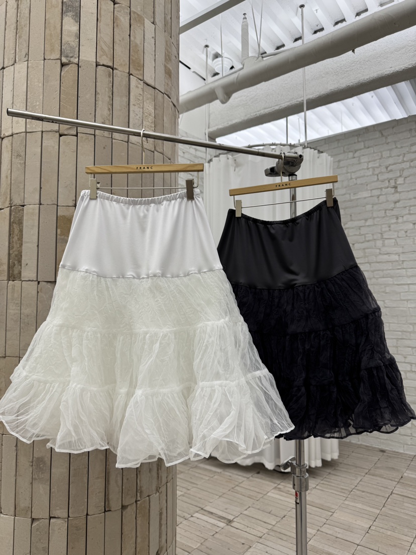 FRANC—L韓國代購女士新品熱賣25春夏半身裙中短裙荷葉邊褶皺FRANC半身裙/中短裙