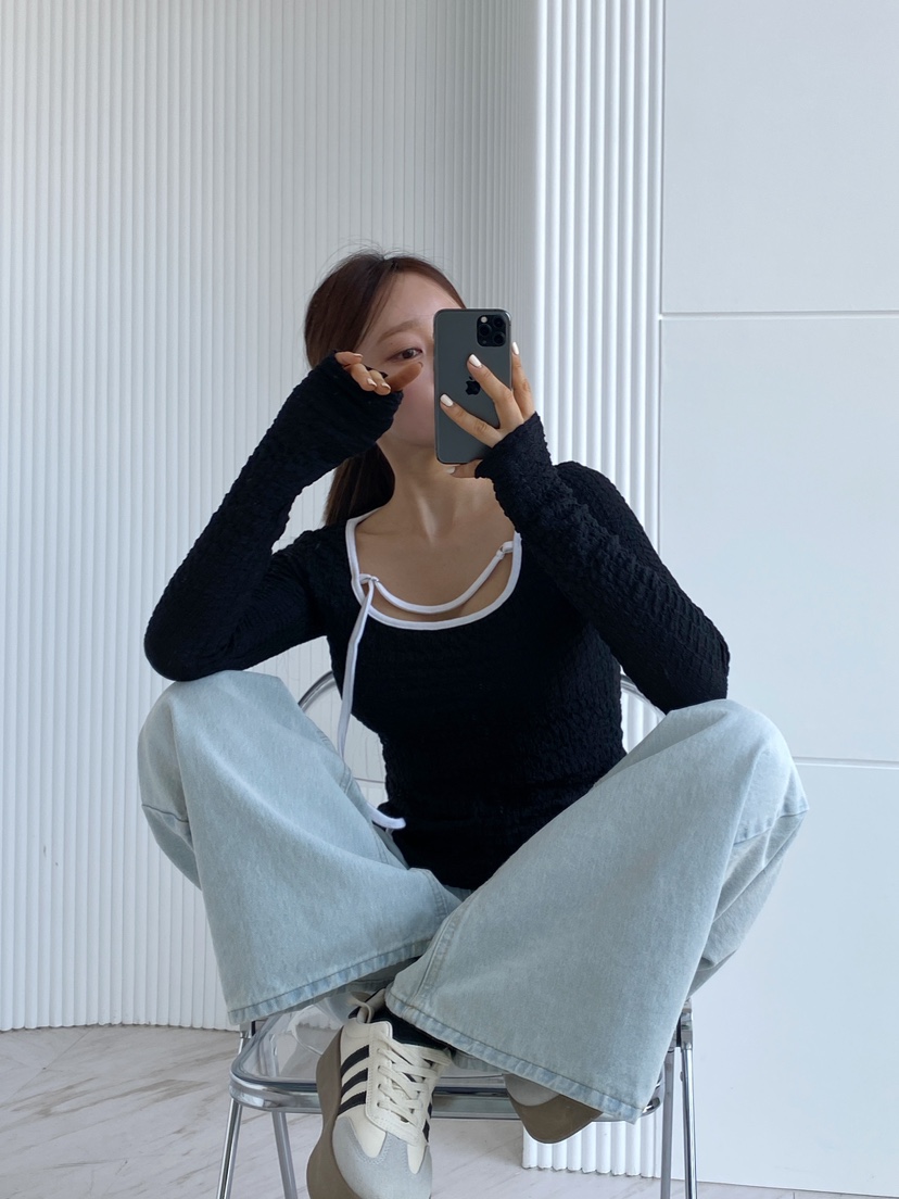 CLOTH韓國㊣直郵東大門代購女裝新款時尚休閑人氣熱賣長袖T恤CLOTH長袖T恤