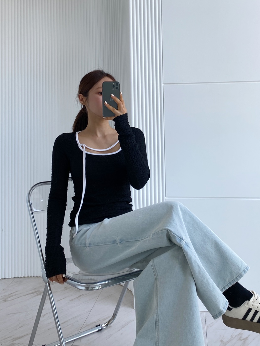 CLOTH韓國㊣直郵東大門代購女裝新款時尚休閑人氣熱賣長袖T恤CLOTH長袖T恤