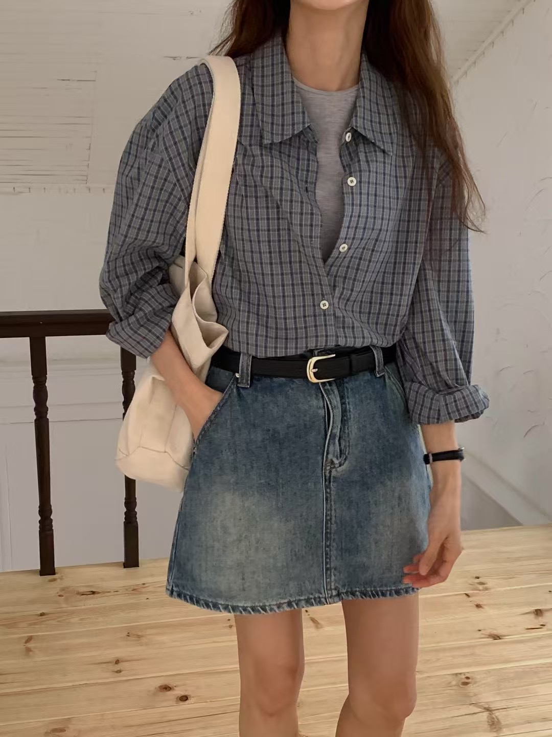LOVEUS韓國㊣直郵東大門代購女裝新品職業熱賣襯衫蕾絲衫格紋LOVEUS襯衫/蕾絲衫