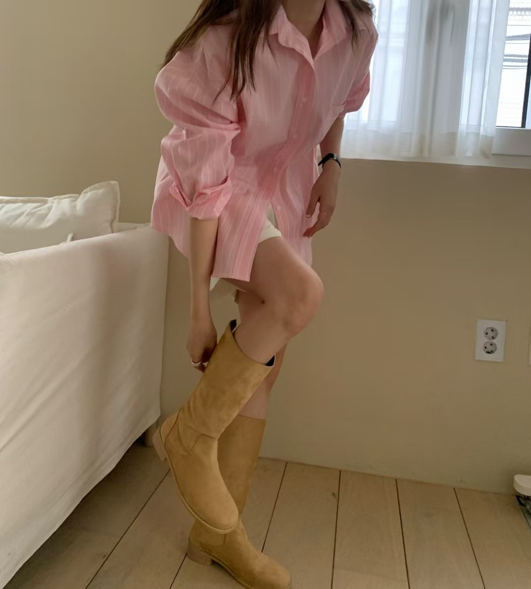 LOVEUS直郵韓國代購㊣女裝新款人氣時尚休閑襯衫蕾絲衫條紋LOVEUS襯衫/蕾絲衫