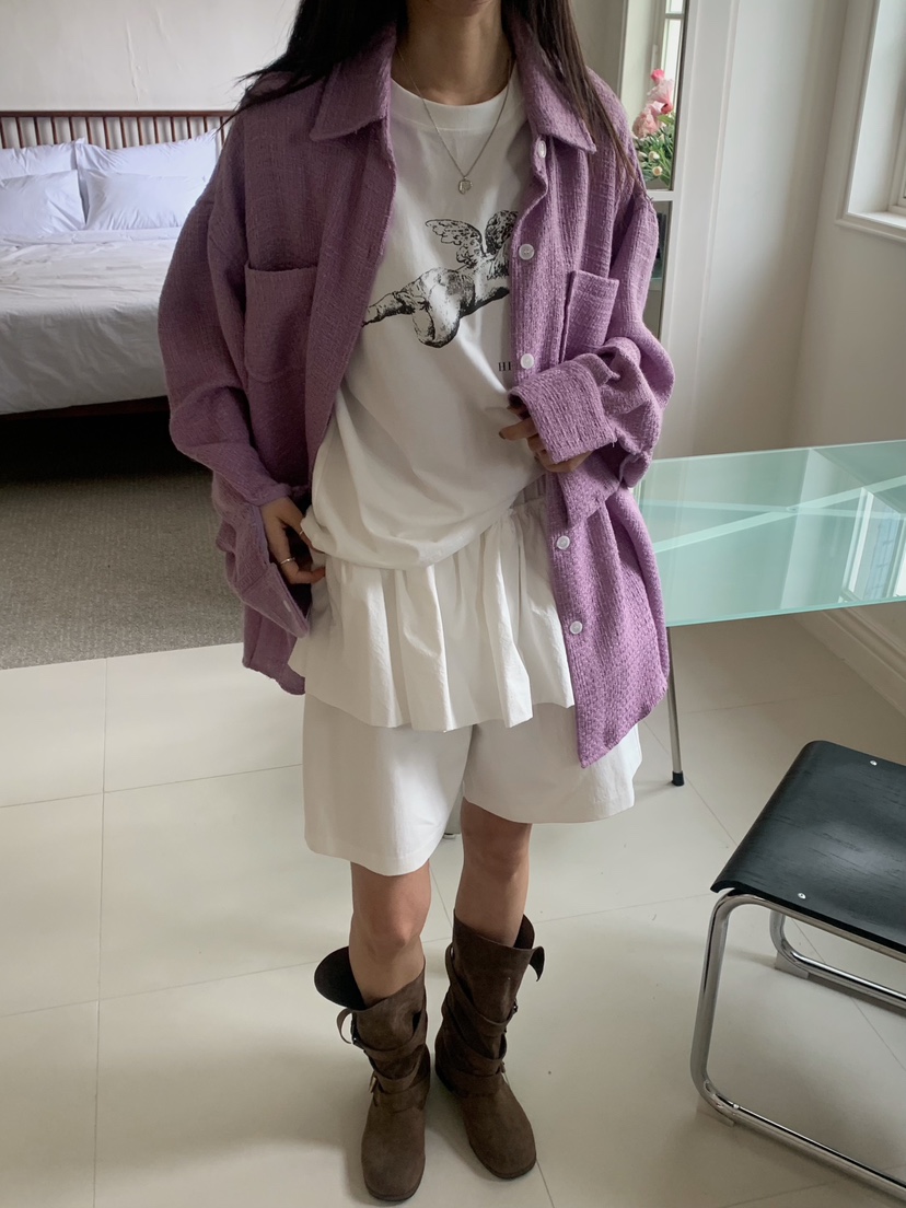 CAMEL-P韓國直郵㊣東大門實拍女裝新品25春夏襯衫蕾絲衫粗花呢Came_l 家襯衫/蕾絲衫