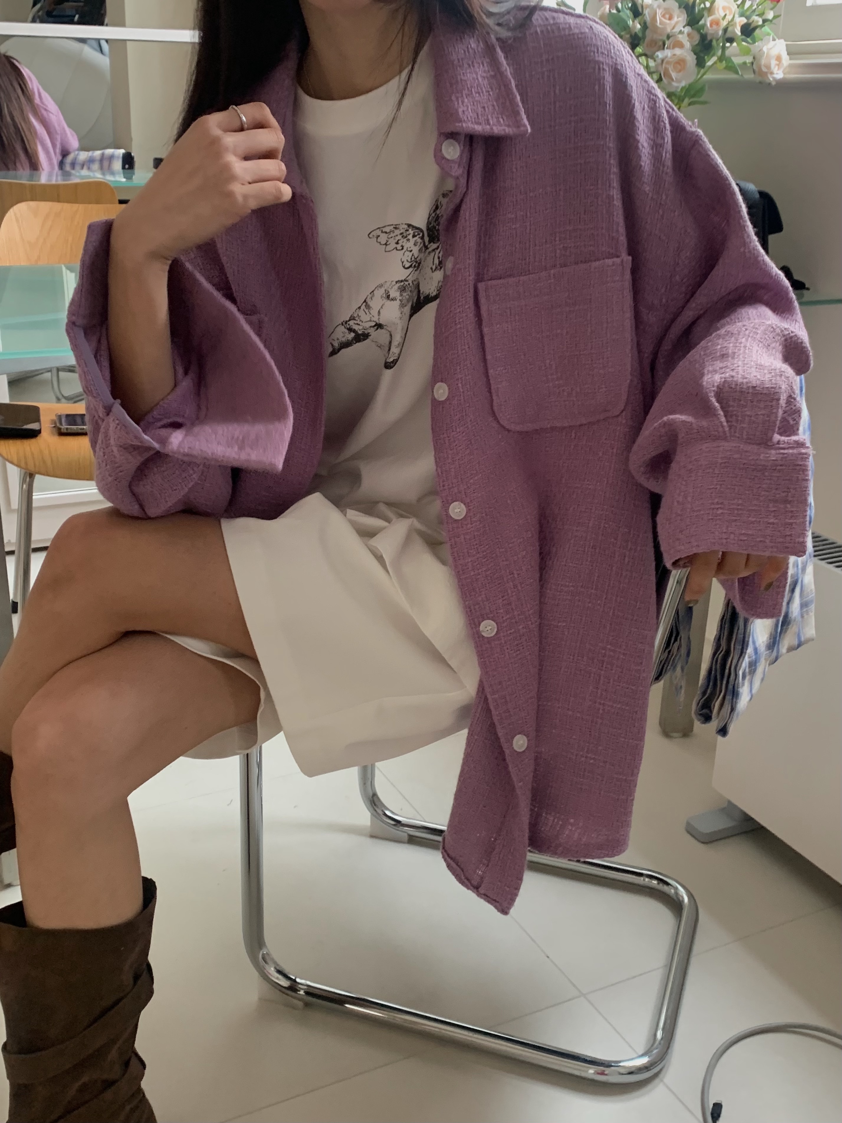 CAMEL-P韓國直郵㊣東大門實拍女裝新品25春夏襯衫蕾絲衫粗花呢Came_l 家襯衫/蕾絲衫