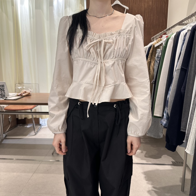 BUCKLE直郵韓國代購㊣女裝新品熱賣休閑人氣襯衫蕾絲衫褶皺BUCKLE襯衫/蕾絲衫