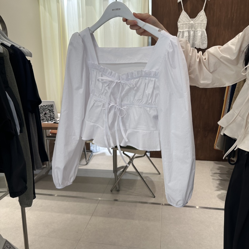 BUCKLE直郵韓國代購㊣女裝新品熱賣休閑人氣襯衫蕾絲衫褶皺BUCKLE襯衫/蕾絲衫圖色1
