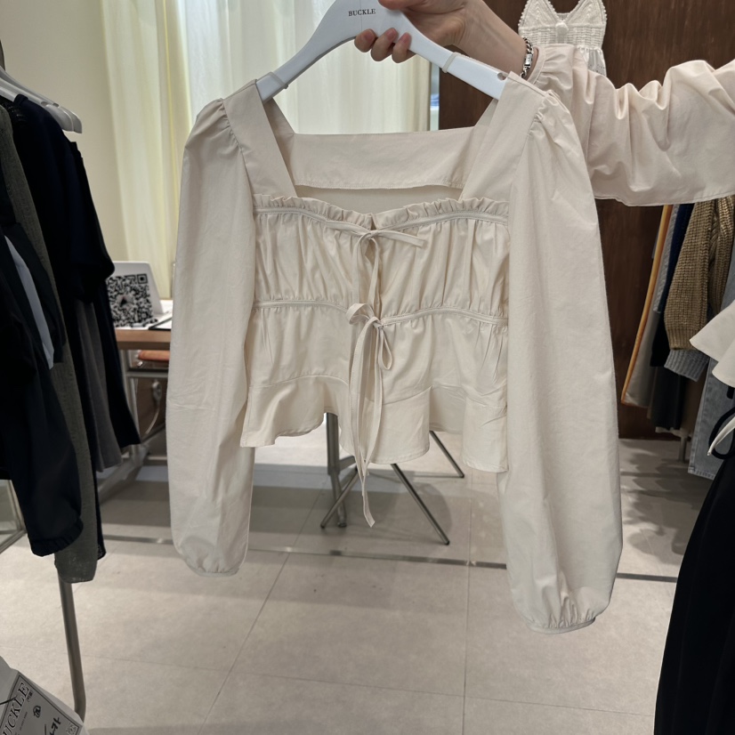 BUCKLE直郵韓國代購㊣女裝新品熱賣休閑人氣襯衫蕾絲衫褶皺BUCKLE襯衫/蕾絲衫圖色2