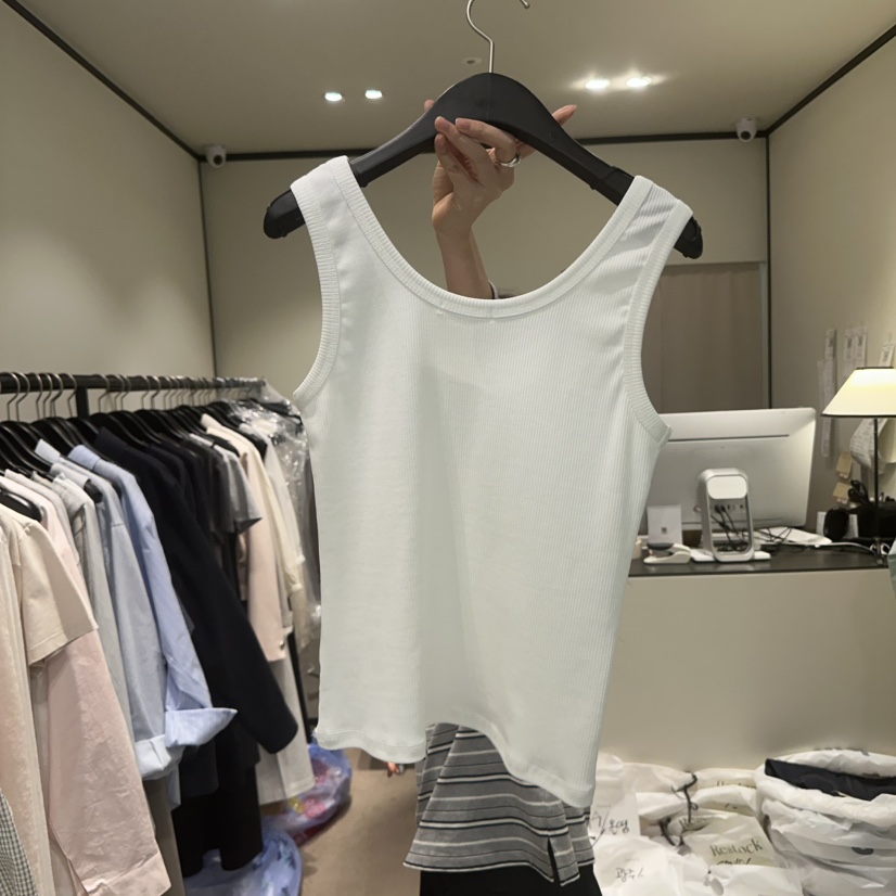 RE STOCK韓國直郵㊣東大門實拍女裝新品熱賣吊帶背心斜紋布RE STOCK吊帶/背心