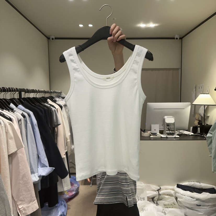 RE STOCK韓國直郵㊣東大門實拍女裝新品熱賣吊帶背心斜紋布RE STOCK吊帶/背心