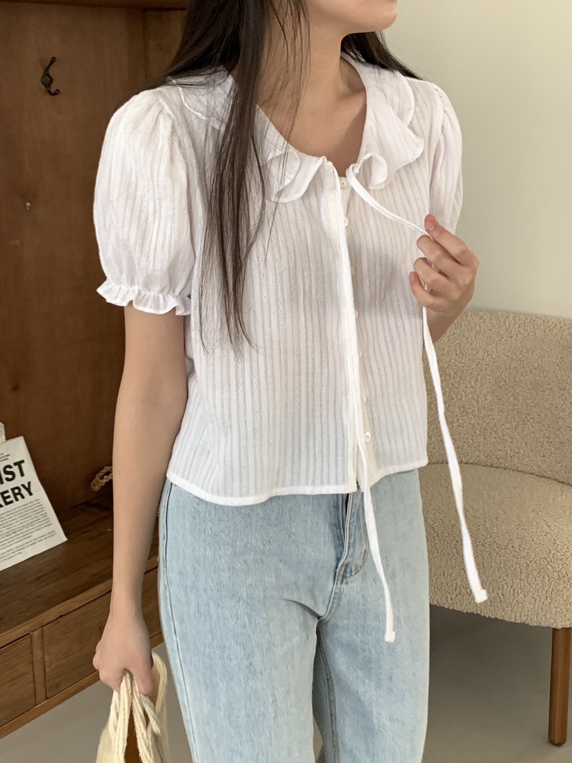 FRILL-T韓國代購女士新款職業休閑熱賣時尚襯衫蕾絲衫蕾絲FRILL-T襯衫/蕾絲衫