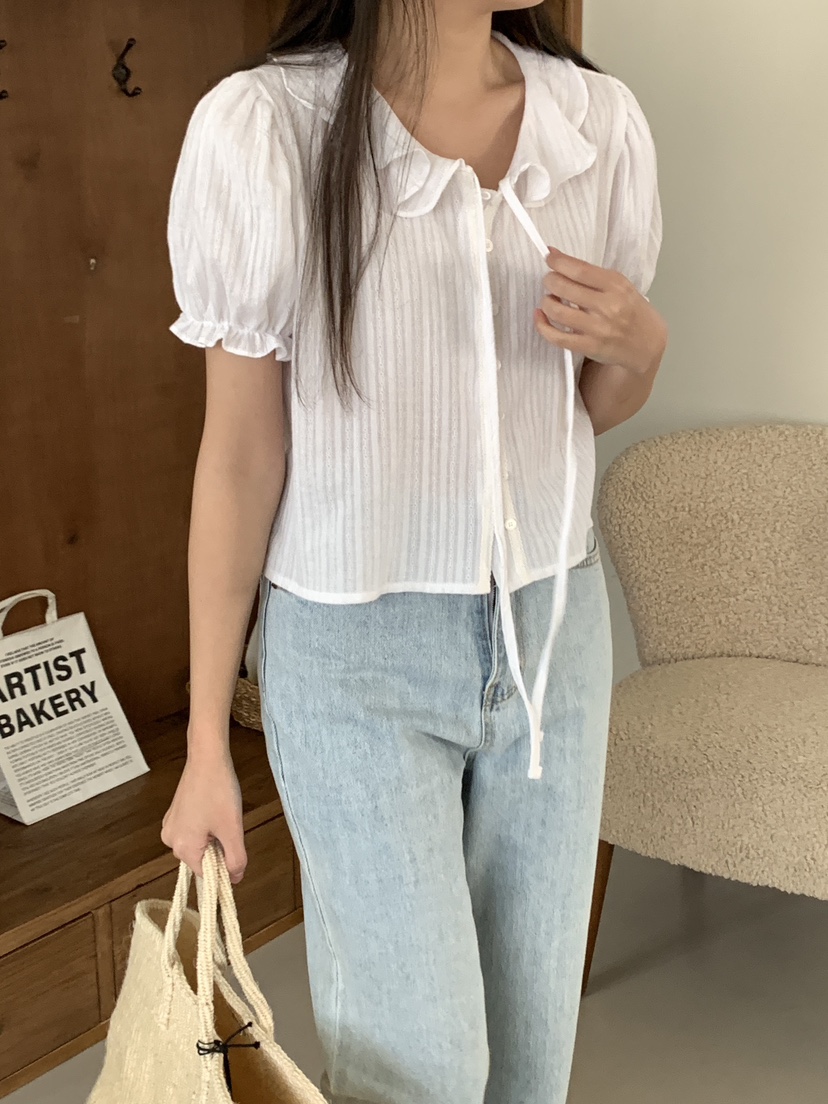 FRILL-T韓國代購女士新款職業休閑熱賣時尚襯衫蕾絲衫蕾絲FRILL-T襯衫/蕾絲衫