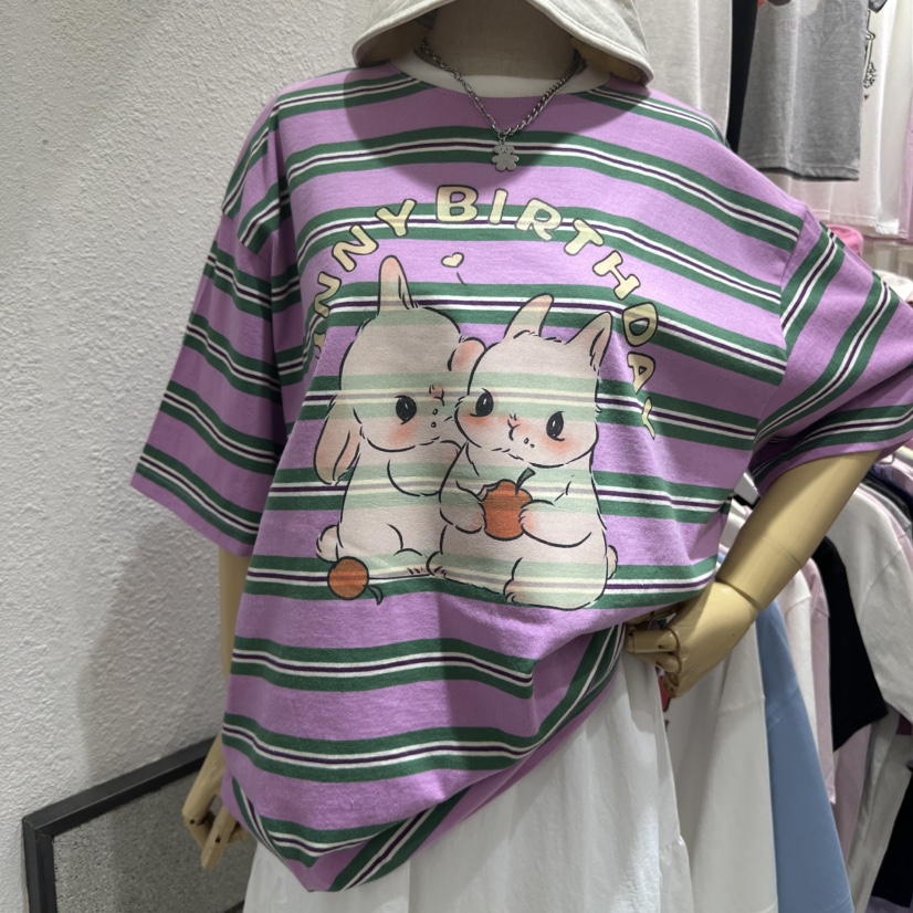 EVE韓國直郵㊣女裝新品25春夏推薦休閑熱賣職業人氣T恤兔子EVET恤圖色1