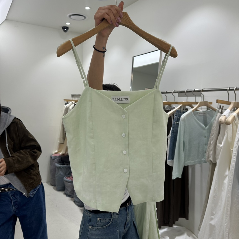 REPELLER直郵韓國代購㊣女裝新品推薦人氣職業吊帶背心亞麻REPELLER吊帶/背心