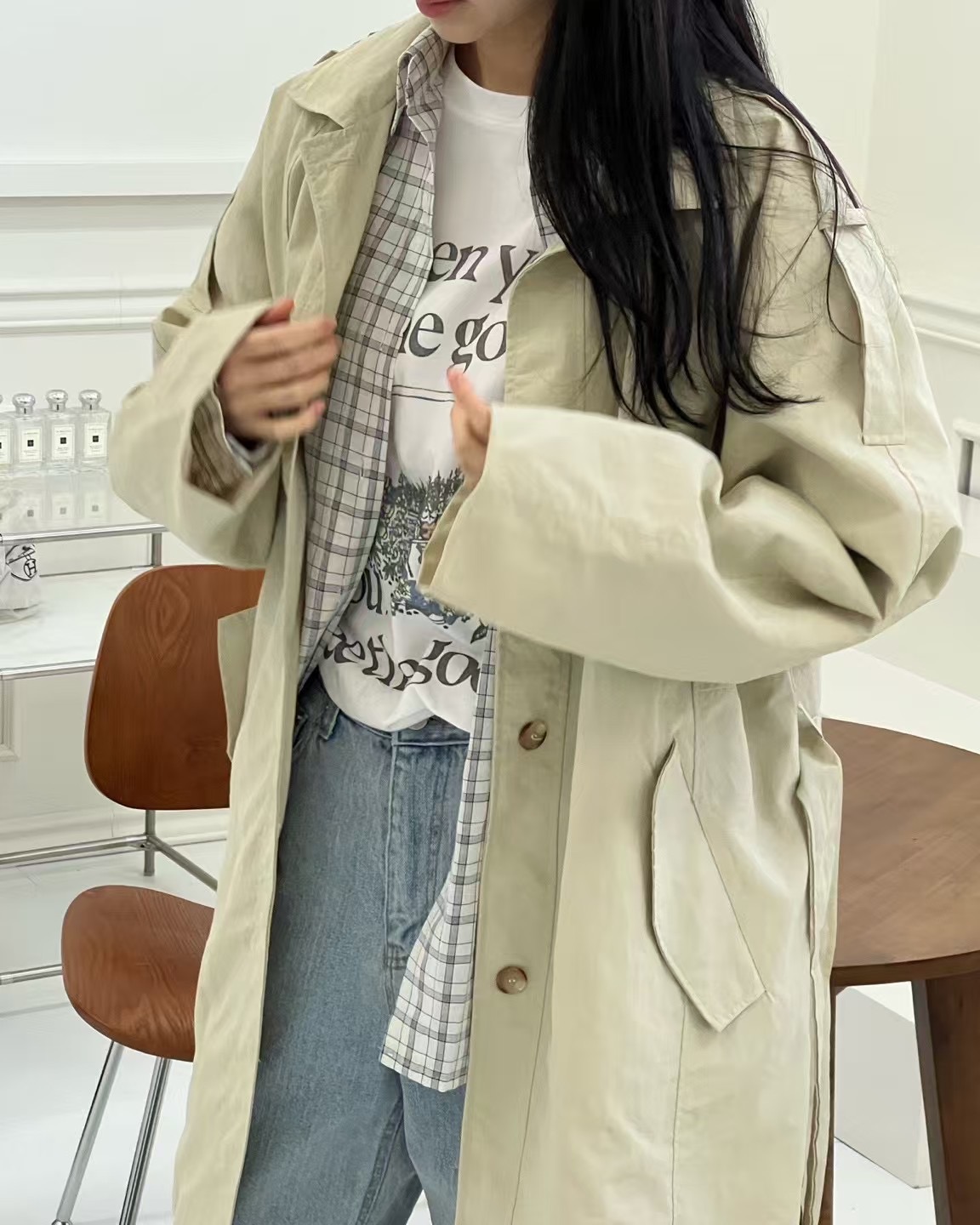 TERROIR直郵韓國代購㊣女裝新款推薦25春夏職業長款風衣含腰帶TERROIR長款風衣