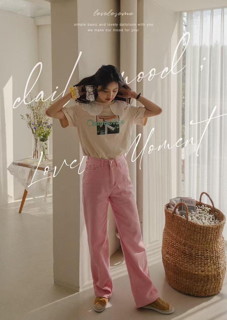 L V C直郵韓國代購㊣女裝新品時尚休閑25春夏熱賣牛仔褲刺繡L_V_C牛仔褲
