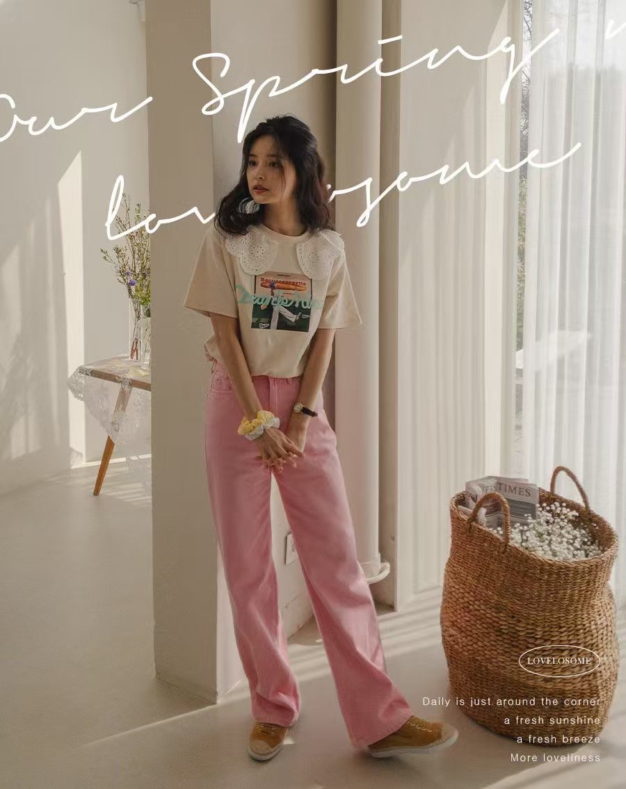 L V C直郵韓國代購㊣女裝新品時尚休閑25春夏熱賣牛仔褲刺繡L_V_C牛仔褲