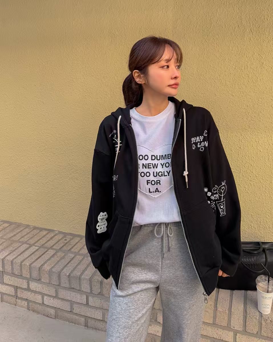 L V C韓國㊣直郵東大門代購女裝新款時尚職業夾克拉鏈兜帽L_V_C夾克