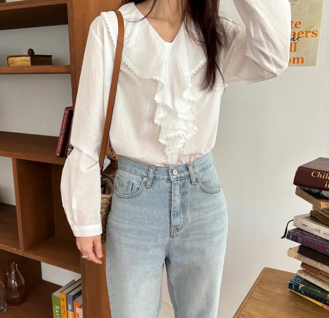 MAENEW韓國直郵㊣東大門實拍女裝新款時尚熱賣25春夏襯衫蕾絲衫MAENEW襯衫/蕾絲衫