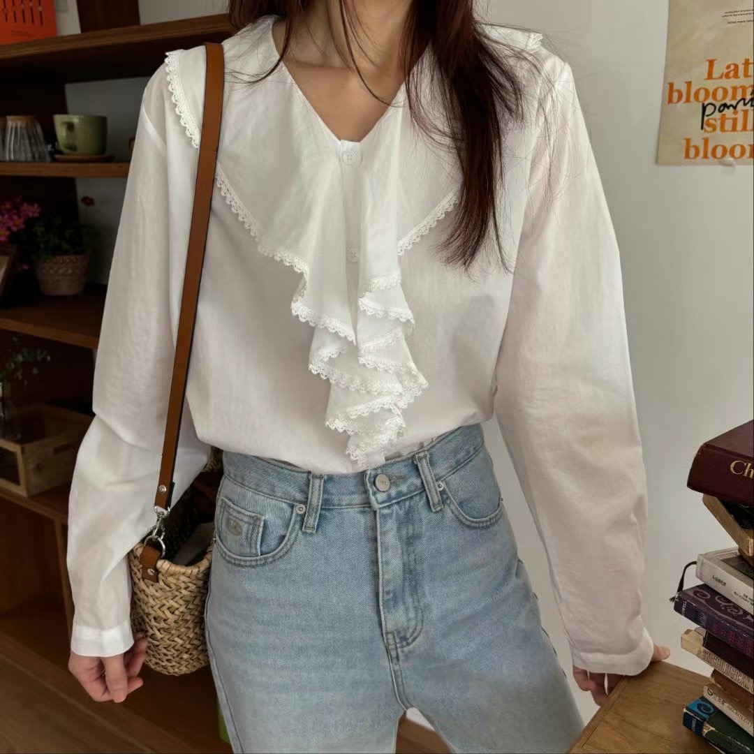 MAENEW韓國直郵㊣東大門實拍女裝新款時尚熱賣25春夏襯衫蕾絲衫MAENEW襯衫/蕾絲衫圖色1