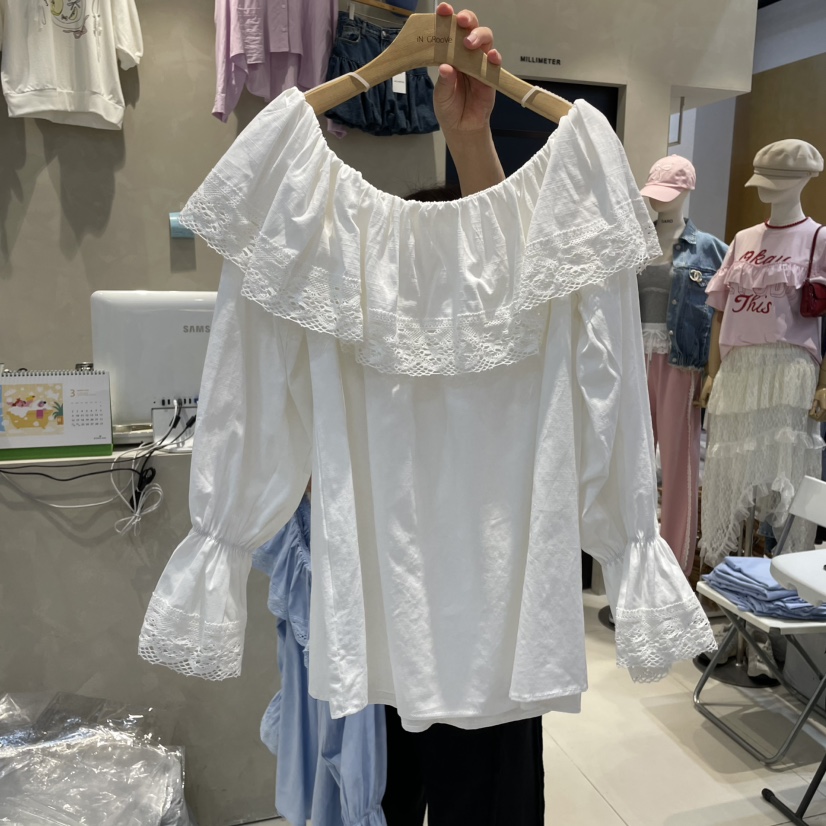 MILLIMETER韓國㊣直郵東大門代購女裝新品熱賣25春夏襯衫蕾絲衫MILLIMETER襯衫/蕾絲衫