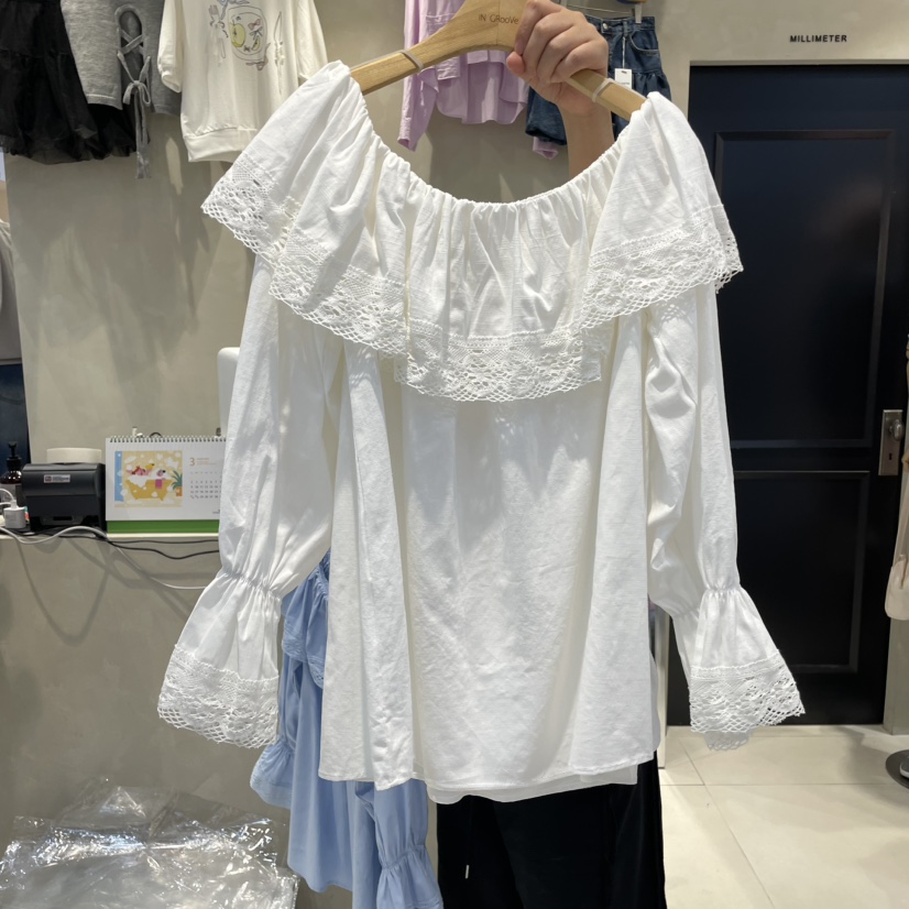 MILLIMETER韓國㊣直郵東大門代購女裝新品熱賣25春夏襯衫蕾絲衫MILLIMETER襯衫/蕾絲衫