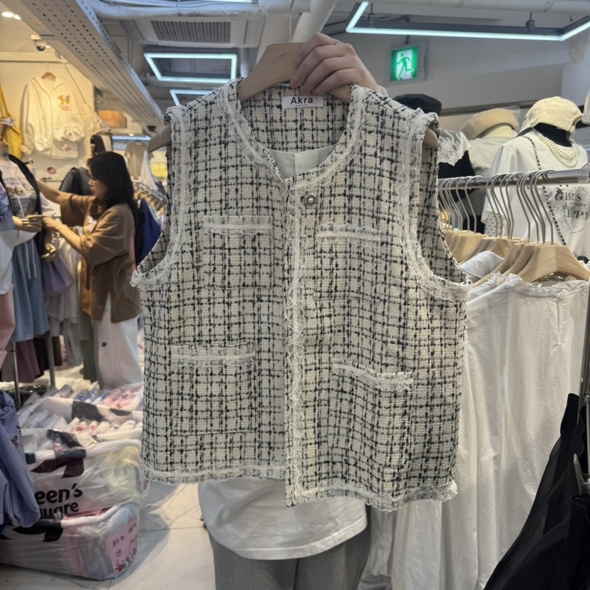 AKRA BY ART韓國直郵㊣女裝新款休閑推薦25春夏馬甲粗花呢格紋AKRA BY ART馬甲圖色1