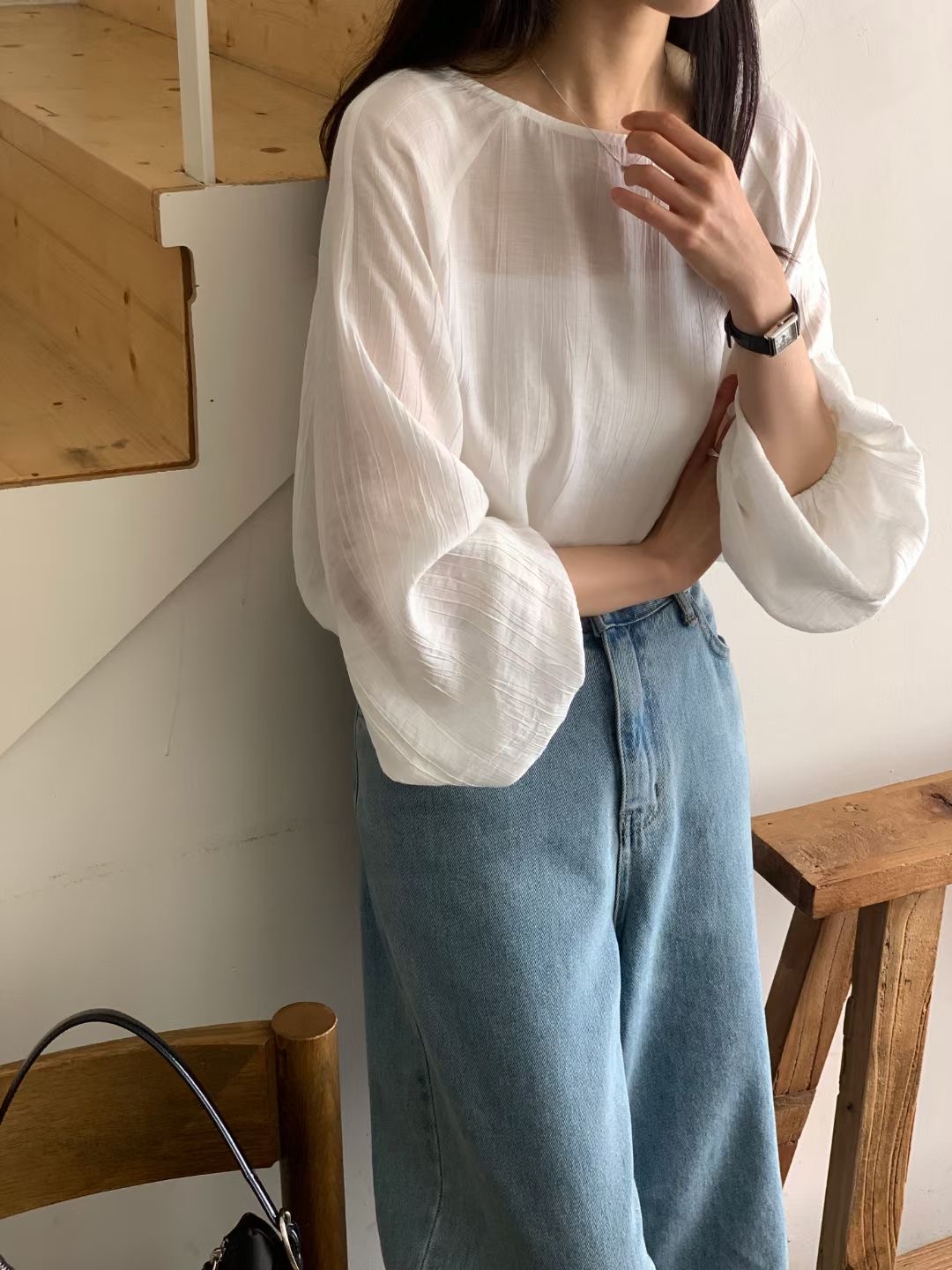 LOWELL韓國㊣直郵東大門代購女裝新品時尚襯衫蕾絲衫兩面穿LOWELL襯衫/蕾絲衫