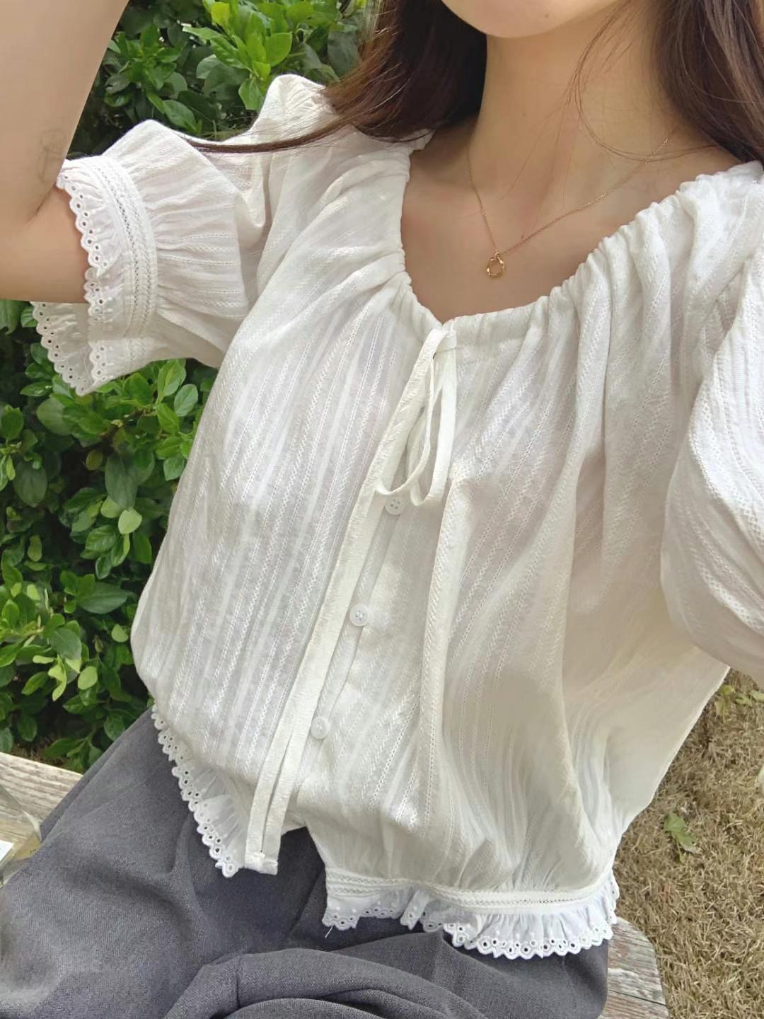 SECOND DRESS-세컨드레스-OT直郵韓國代購㊣女裝新款25春夏襯衫蕾絲衫SECOND DRESS襯衫/蕾絲衫