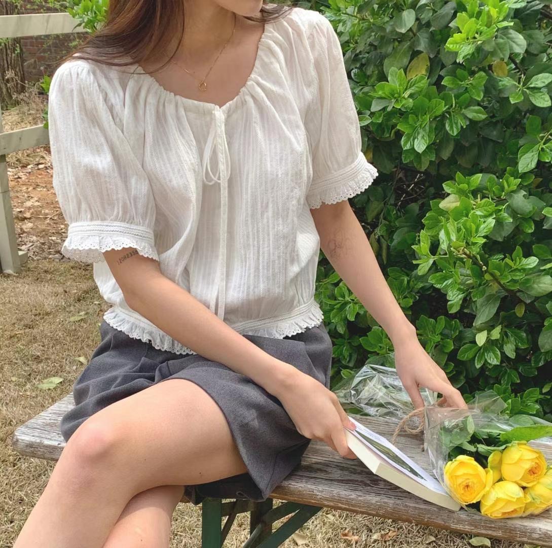 SECOND DRESS-세컨드레스-OT直郵韓國代購㊣女裝新款25春夏襯衫蕾絲衫SECOND DRESS襯衫/蕾絲衫