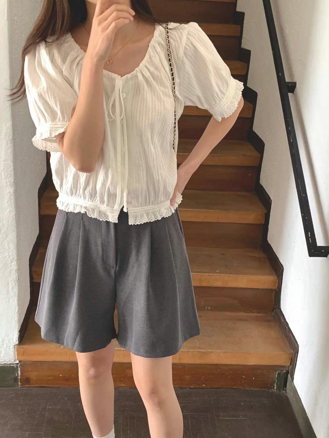 SECOND DRESS-세컨드레스-OT直郵韓國代購㊣女裝新款25春夏襯衫蕾絲衫SECOND DRESS襯衫/蕾絲衫