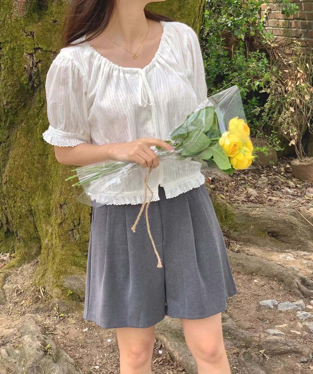 SECOND DRESS-세컨드레스-OT直郵韓國代購㊣女裝新款25春夏襯衫蕾絲衫SECOND DRESS襯衫/蕾絲衫