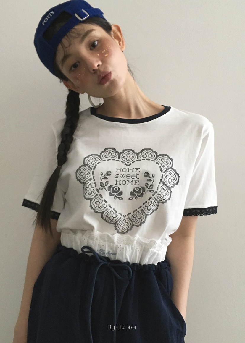 BY CHAPTER直郵韓國代購㊣女裝新款時尚推薦人氣職業T恤蕾絲ChapterT恤