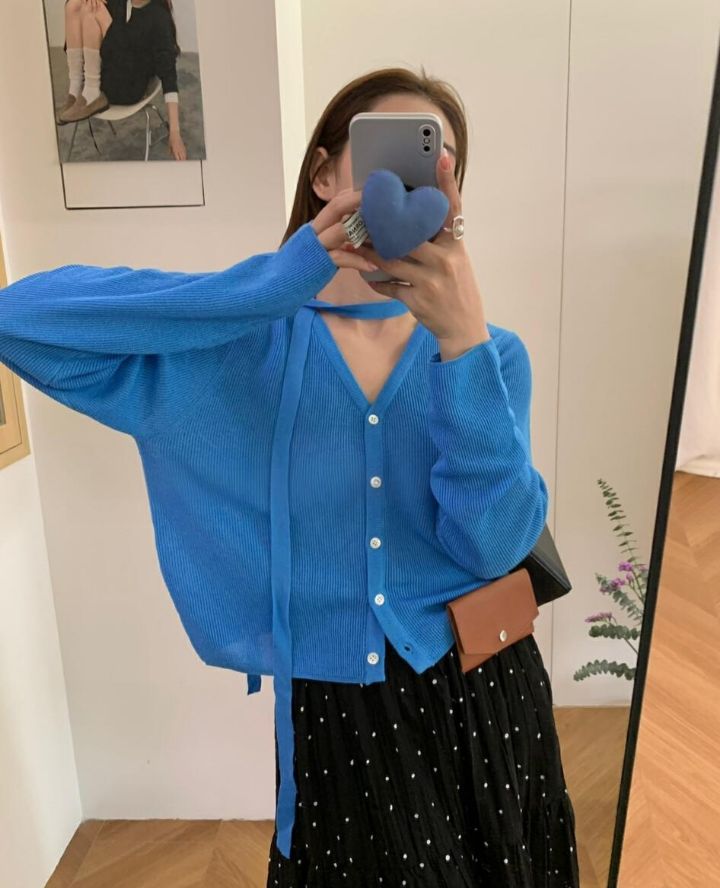 BELLINO293直郵韓國代購㊣女裝新款時尚熱賣25春夏針織衫含脖帶BOBBIE DOLL針織衫圖色1