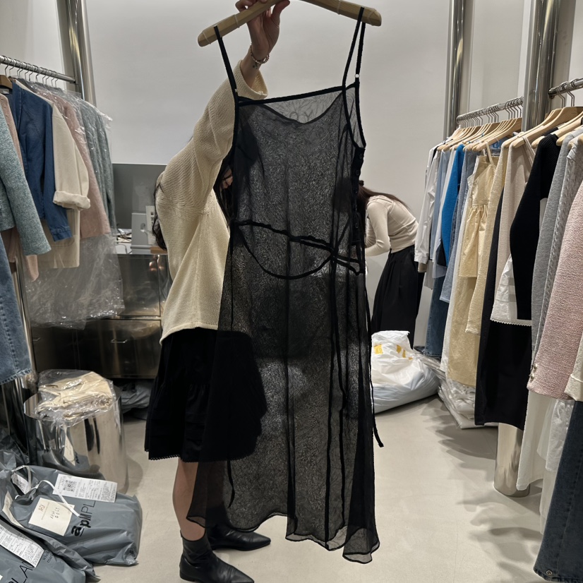 AHOY直郵韓國代購㊣女裝新品休閑熱賣職業25春夏連衣裙含腰繩AHOY連衣裙圖色2