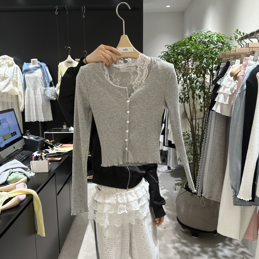 AYCE韓國㊣直郵東大門代購女裝新款休閑套裝兩件套蕾絲開衫101SHOWROOM/AYCE套裝圖色2