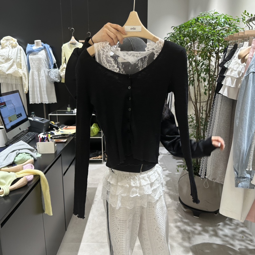 AYCE韓國㊣直郵東大門代購女裝新款休閑套裝兩件套蕾絲開衫101SHOWROOM/AYCE套裝圖色3