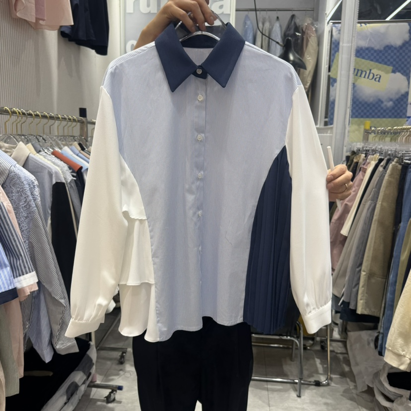 RUMBA韓國㊣直郵東大門代購女裝新品休閑熱賣25春夏襯衫蕾絲衫RUMBA襯衫/蕾絲衫