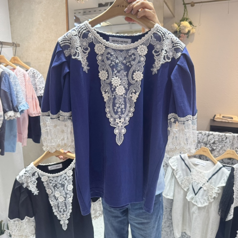 HERO直郵韓國代購㊣女裝新品25春夏推薦休閑職業人氣T恤蕾絲HEROT恤圖色2