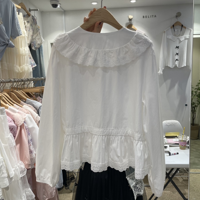 空韓國㊣直郵東大門代購女裝新款休閑人氣時尚推薦襯衫蕾絲衫BELITA襯衫/蕾絲衫