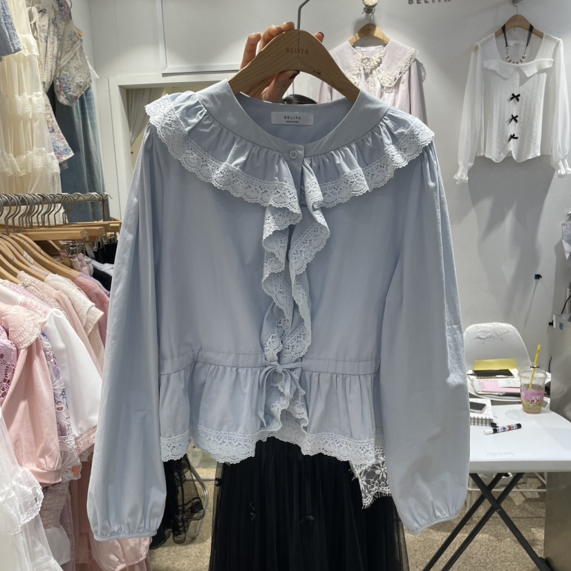 空韓國㊣直郵東大門代購女裝新款休閑人氣時尚推薦襯衫蕾絲衫BELITA襯衫/蕾絲衫圖色1